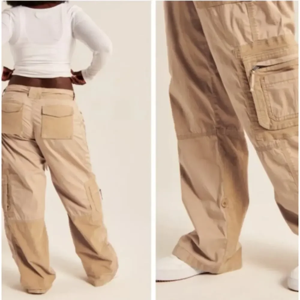 NWT Abercrombie & Fitch Khaki Corduroy Baggy Adjustable Cargo Pants Size 26 LONG - Picture 2 of 13